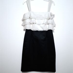 💟🤍Tahari Silk Blend Dress Black and White Ruffle *size 6P